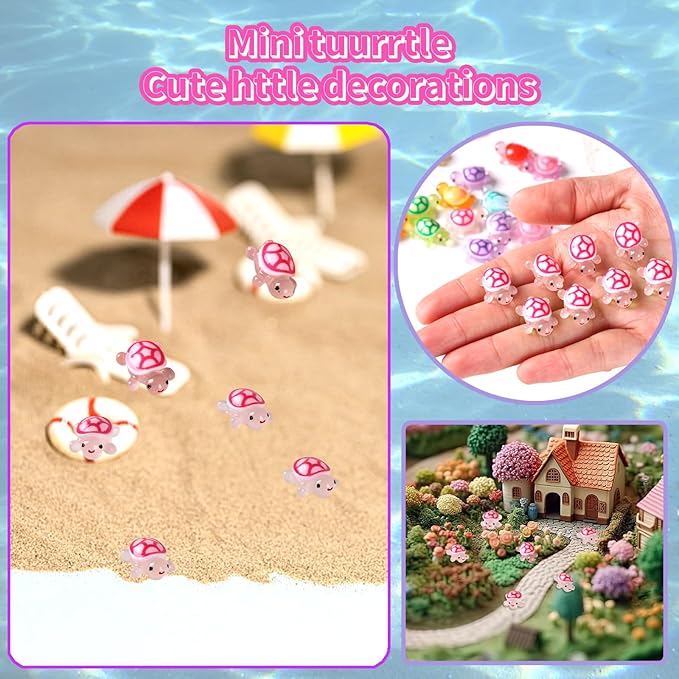 50pcs Luminous Mini Resin Turtles, Resin Animals, Mini Turtles, Marine Craft Decoration, Suitable for Decoration of Gardens, Parties, Miniature Landscapes (Baby Pink)