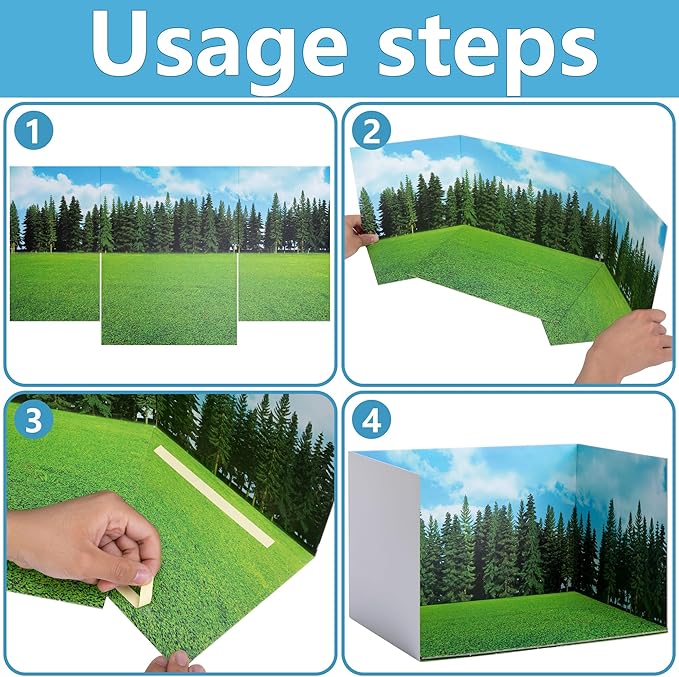 codree 4 Pcs Jungle Style Diorama Box and Fake Grass Decor, Rainforest Diorama Supplies Project Box Set, Cardboard Diorama Kit & Artificial Grass with Double Sided Tapes for DIY Crafts Toys Dollhouse