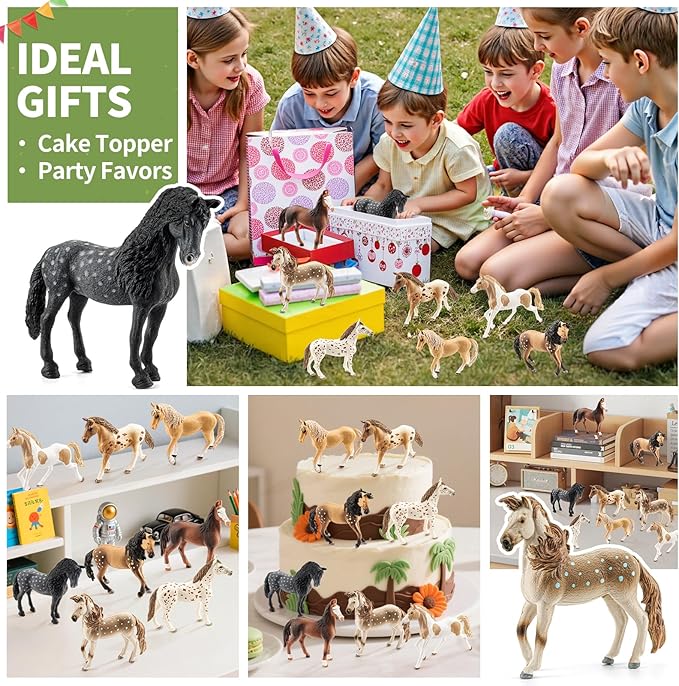 8PCS 6" Large Horse Figurines Animal Toys for Kids, Realistic Plastic Farm Animal Figurines Toys for Toddlers, Horse Party Favors Birthday Gift Cake Toppers for Boys Girls