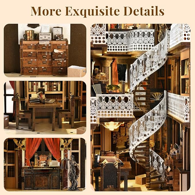 Book Nook Kit, DIY Miniature Dollhouse Booknook Kit with Led Light and Dust Cover (Law Library)