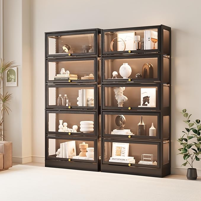 Display Cabinet with Acrylic Glass Doors,5-Tiers Curio Cabinet with LED Lighting for Collectibles, Collectibles Toy Organizers Rack & Display Shelf Display Case Storage Cabinet, Black