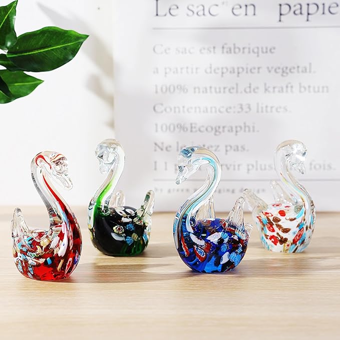Yao Yuan AOYUAN Handmade Multicolor Glass Swan Figurine - Elegant Swan Decor for Home and Office (Green Color)…