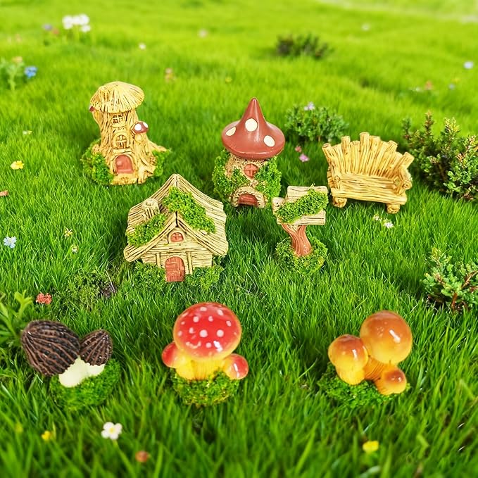 Toosunny 26Pcs Fairy Garden Miniatures Set Resin Mini Landscape Decorations with Bridge Pond House Plant Animals Figures for DIY Terrarium Dollhouse Desk Plant Decor
