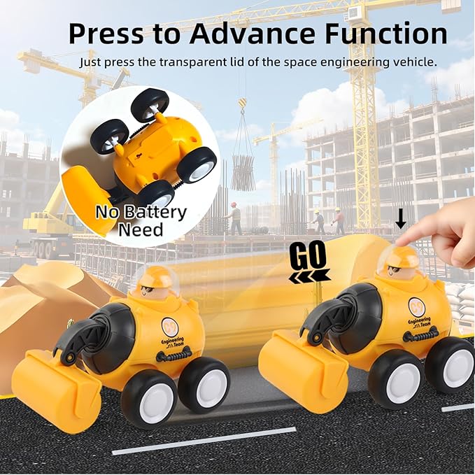 Construction Toys for 2 3 4 5 Years Old Boys Girls Kid Toddlers, Press to Go Engineering Friction Inertia Car Toys for 18 Month, Sandbox Excavator Truck Toys Vehicles, Valentines Day Gifts