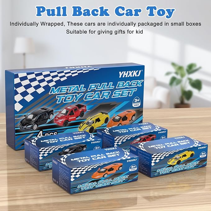 4 Pack 1/36 Metal Diecast Cars Toy with Opening Doors Kid Pull Back Cars Toys Set,Boy Toy Car for Age 3 4 5 6 7 8 9 10 11 12