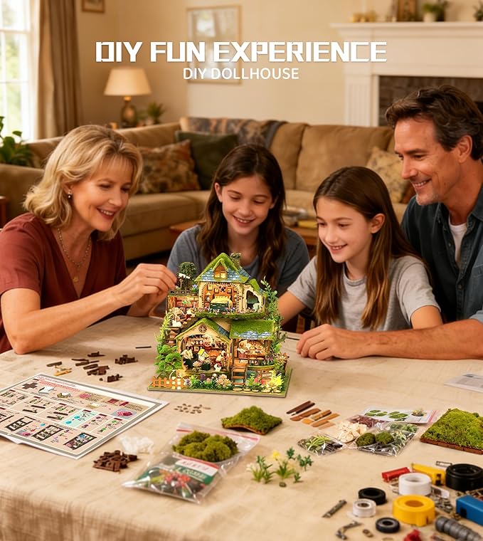 Spilay DIY Miniature House Kit, DIY Dollhouse Kit with Music Box, Forest Adventures 3D Wooden Puzzle Book Nook Kit for Adult, Bookshelf Decor&Gift for Birthday Halloween Christmas