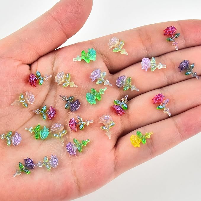 200 Pieces Tiny Rose Decor for Dollhouse Mini Resin Decor for Crafts Tiny Things for Fairy Garden Micro Landscaping Decoration