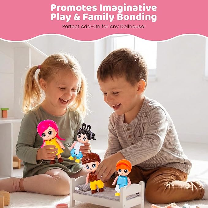 FUNERICA Dollhouse People & Pets – Velvety Furry Puppies, Pet Accessories & Posable Doll House Family Set – Dolls for Dollhouse, Little People Figures, Doll House Accessories and Furniture