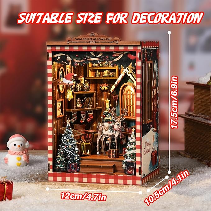 KERNOWO Book Nook Kit, DIY 3D Wooden Puzzles for Adults, Teens and Beginners, Miniature Tiny House Kit for Bookshelf Decor, Bookish Gifts for Family, Friends, Book Lovers (Snow Pavilion)