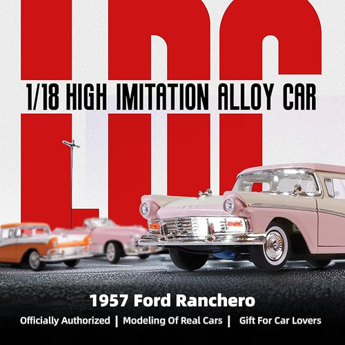 1957 Ford Ranchero 1:18 Diecast Model Officially Licensed Alloy Collection Car w/Working Doors & Hood, Classic Pickup for Kids Men and Teens Dad 14+ Year