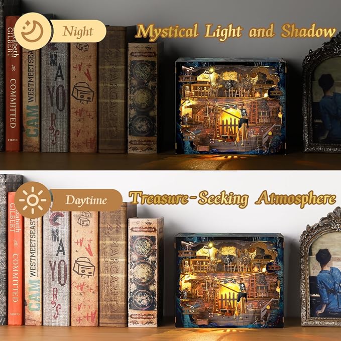 Pirate Book Nook Kit - DIY Miniature House Kit for Adults, Teens, Dollhouse Booknook Bookshelf Insert Decor with LED Light, 3D Wooden Puzzle Gifts for Family, Friends