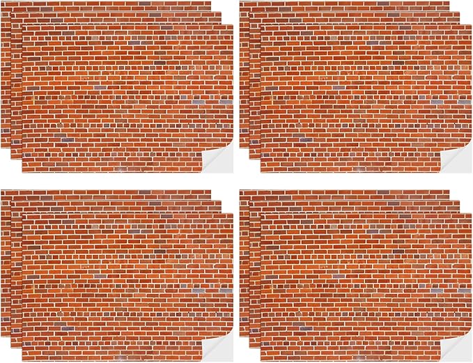12 Pcs Dollhouse Wallpaper Miniature Dollhouse Accessories Peel and Stick Self Adhesive Miniature Wallpaper Flooring for DIY Doll House Mini Room Decoration Craft Projects 8.3" x 11.7" (Red Brick)