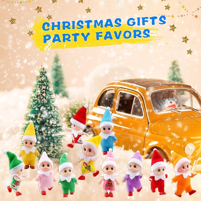 14 Pieces Christmas Tiny Elf Dolls Bulk Colorful Vinyl Felt Mini Plush Elves Figures Small Elf Doll Set for Christmas New Year Room Decoration