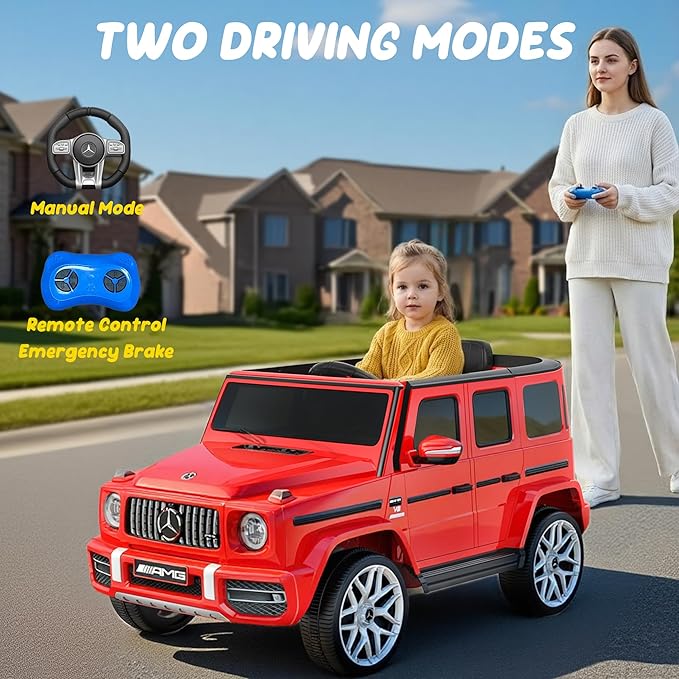 Licensed Mercedes Benz G63 Kids Electric Car, 12V 7Ah G wagon Ride on Car w/Safety High Window, Remote Control, 3 Speeds, Music Player, Horn & LED Lights for Toddlers (Red)