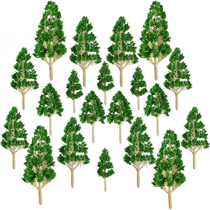 LUEYAO Mini Model Miniature Trees Mixed Train Scenery Architecture Fake Trees for DIY Crafts Building Model Scenery Landscape Green 1.2-3.9 inch 20 PCS (White Trunk)