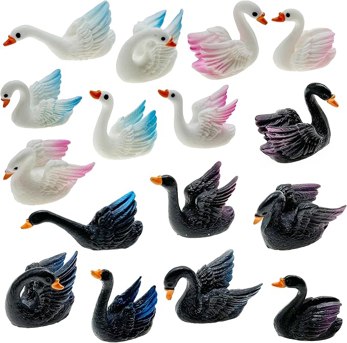 Cayway 16 PCS Miniature Swan, Mini Swan Decor Resin Swan Model Decorative Statues Fairy Garden Animals for Plant Pots Bonsai Craft, Micro Landscaping Decoration
