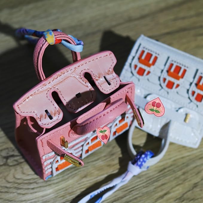 Buyborgood Women's 2 PCS Mini Tote Bag Charms Keychain Pouch Small Coin Purse Wallet (Peach + White)