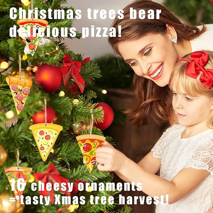 13 Pack Pizza Christmas Ornaments Set - Funny Christmas Decorations with Hanging Ropes, Cute Food Ornaments for Xmas Tree, Ideal for Pizza Party & Gifts
