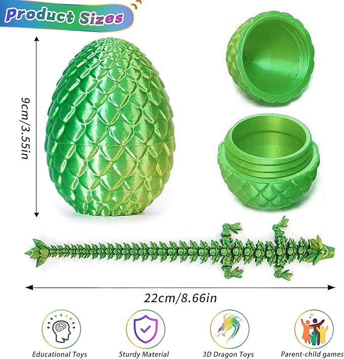 JOD® 4PCS 3D Printed Dragon Eggs with Dragon Inside – Articulated Fidget Toys, Easter Dragon Eggs, Mystery Surprise Easter Eggs for Kids, Unique 3D Printed Animals, Home Decor and Gift Set(A)
