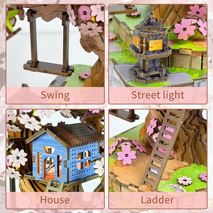 Sakura Tree House DIY Miniature Kit, 3D Wooden Puzzle Japanese Cherry Blossom Model, Bonsai Craft Building Set for Adults,Craft Kits for Adults,Unique Home Decor Gift for Family & Friends