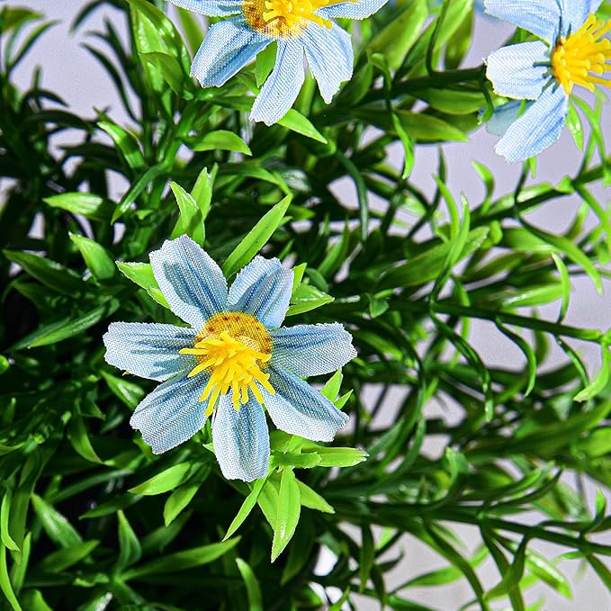 Yarmare 3 Pack Small Fake Plants Artificial Potted Flowers for Indoor Mini Faux Plants with Flowers Greenery for Home Decor Living Room Bathroom Bedroom Office Table Shelf (White+Pink+Blue)
