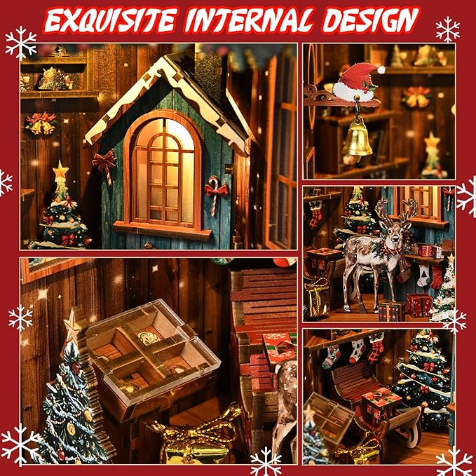 KERNOWO Book Nook Kit, DIY 3D Wooden Puzzles for Adults, Teens and Beginners, Miniature Tiny House Kit for Bookshelf Decor, Bookish Gifts for Family, Friends, Book Lovers (Snow Pavilion)