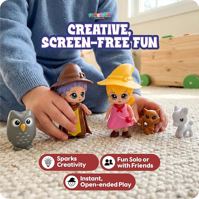 FUNERICA Wizard Dollhouse People Playset – Imaginative Little People Guests & Accessories for Doll Houses and Pretend Play – Mini Figures & Animal Toys