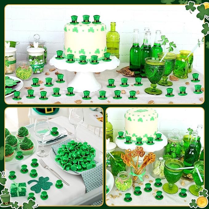 50 Packs St Patrick's Day Hat Miniature Green Hats Figurine -Resin Tiny St Patricks Day Leprechaun Decorations for Irish Gifts Party Favors Table Tiered Tray Decor Dollhouse Craft Projects