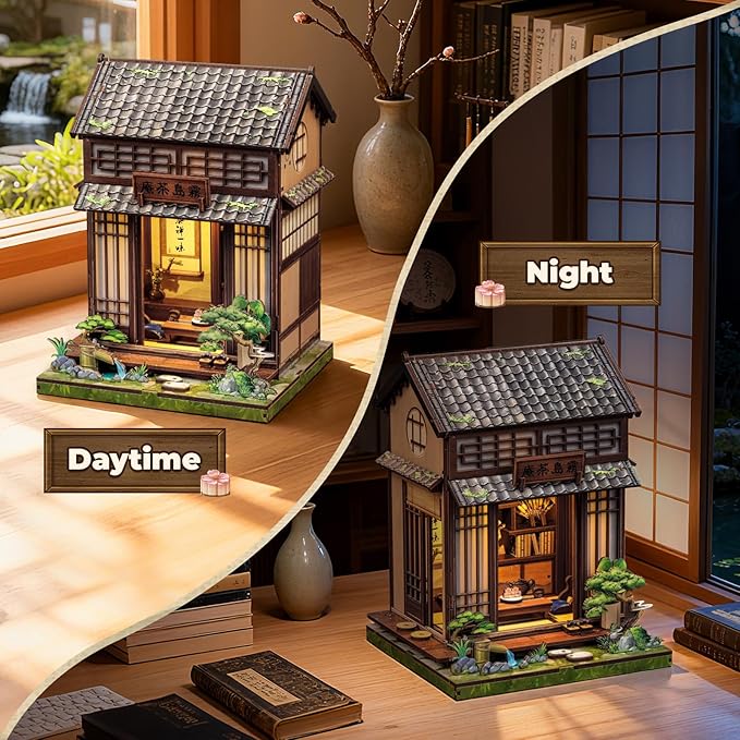 Fsolis Book Nook Kit - Japanese DIY Miniature House Kit for Adults Mini House Tiny 3D Puzzles Craft Bookshelf Diorama Decor Gifts for Women Teenagers Book Lovers （Japanese Tea Room）