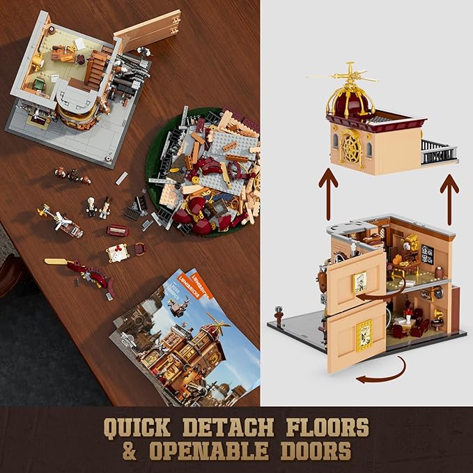 Lumibricks Steampunk Flying Club Lighting Building-Bricks Set - 1871 Pcs Modular Building Blocks Display Collectible Set for Adults