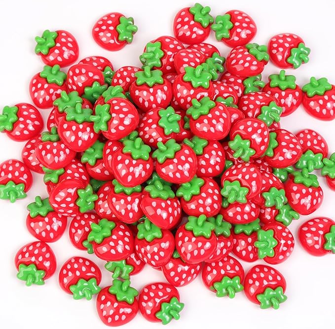 100pcs Mini Strawberry Decor Resin Tiny Strawberry for Crafts Dollhouse Miniatures Mini Resin Things for Fairy Garden Micro Landscaping Decoration Home Decor(Strawberry)