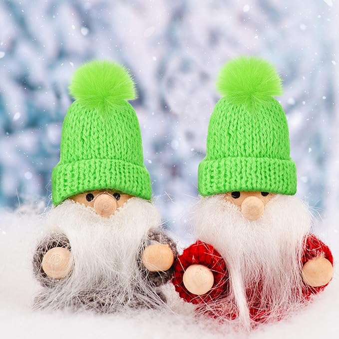 Bencailor 48 Pcs Mini Christmas Knitting Hats and Mini Christmas Scarf Set Knitting Doll Hat Scarf Santa Knit Hat Tree Ornaments for DIY Craft Art Doll Decoration (Lime Green)