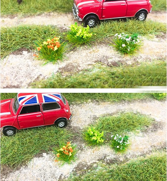 Cayway 128 PCS Miniature Colorful Flower Cluster, 4 Color Static Grass Tuft Model Grass Tufts Flower Vegetation Groups Static Grass Tufts for DIY Model Train Landscape Railroad Scenery