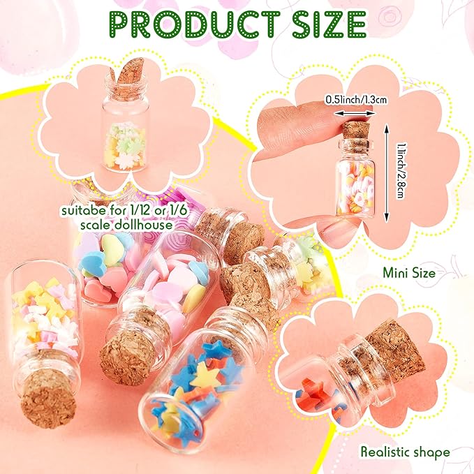 Sumind 50 Pieces Cute Miniature Dollhouse Food Jar Glass Bottle 1:12 Mini Fruit Simulation Scene Candy Snack Model Party Doll House Kitchen Decoration for Dollhouse