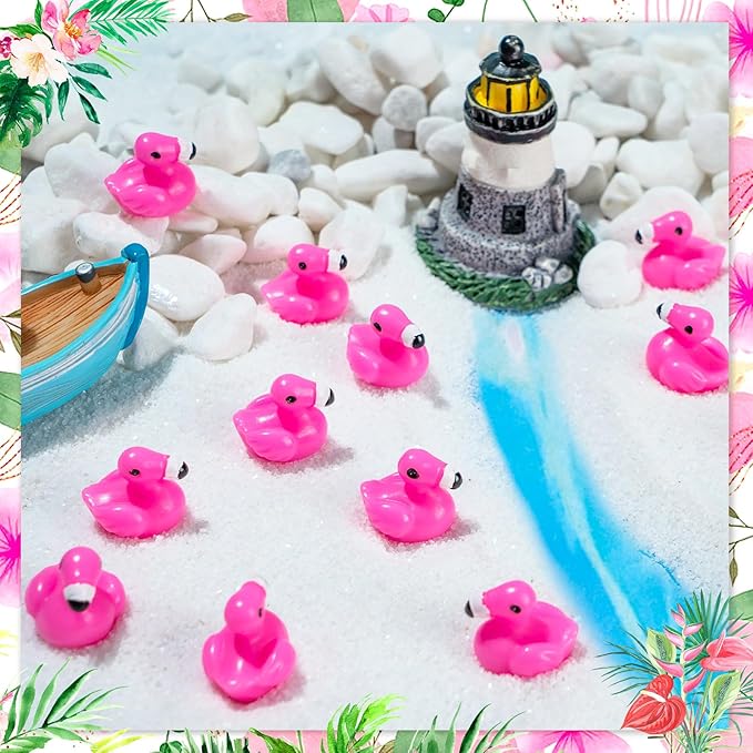 100Pcs Mini Resin Flamingo Ducks, Flamingo Tiny Figurines for Cake Topper Garden Dollhouse Landscape Aquarium Ornaments DIY Crafts