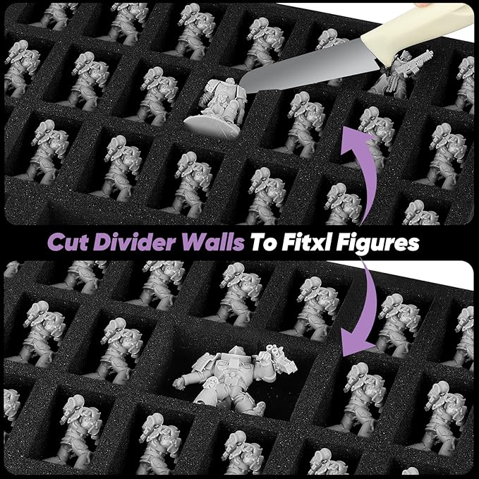 Miniature Storage Carrying Figure Case - 50 Slot Figurine Minature Carrying Case with 2 Foam Layer for Miniatures Compatible with 40k, DND & More (Purple)