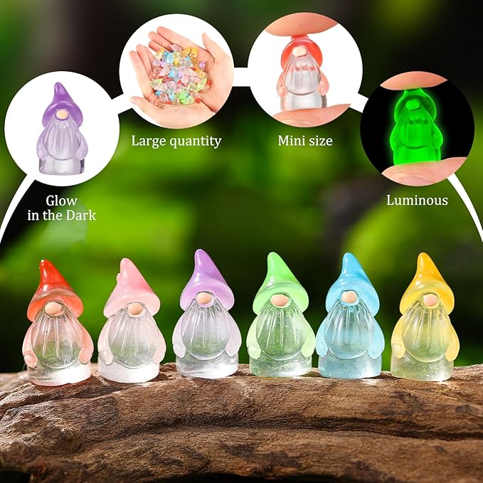120 Pcs Mini Resin Luminous Gnomes Bulk Tiny Fairy Resin Statues Glow in The Dark Small Gnomes Miniature Figurines for Landscape Outdoor Patio Yard Lawn Plant Pots Fairy Decor (Classic)