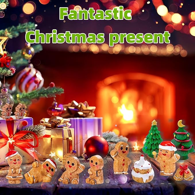 24PCS Mini Gingerbread Men Figurines Christmas Resin Figures & Tiny Gingerbread Men Statues Miniature Xmas Figurines for DIY Crafts Christmas Party Bonsai Decoration