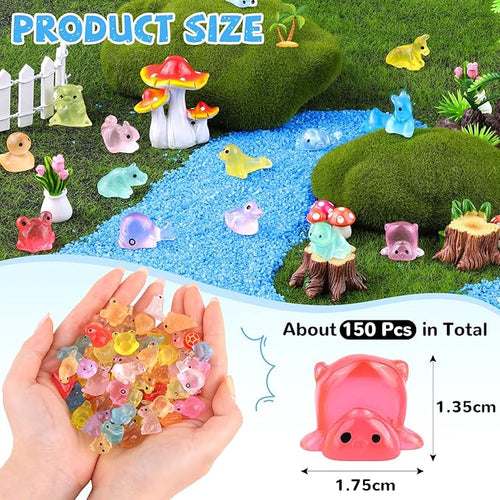 150PCS Random Mini Resin Animals Tiny Figurines Glow in Dark, Miniature Figures to Hide, Little Animal Small Accessories for Topper Garden Dollhouse Landscape Aquarium Ornaments Crafts & Decor