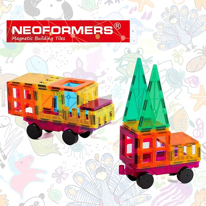 Magnetic Tiles Car Set Truck Kit Toy with Stronger Magnets, Educational Magnet Cars with Re-Enforced Hitch and Long Bed for Girls Boys Toddler Ages 3+ (Blue & Purple)