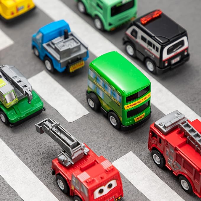 JOYIN 18 Pcs Pull Back City Cars and Trucks Toy Vehicles Set, Friction Powered Cars Toys for Toddlers, Kids Stocking Stuffers, Treasure Box Gifts for Classroom, Gifts for Grandkids, Easter Basket