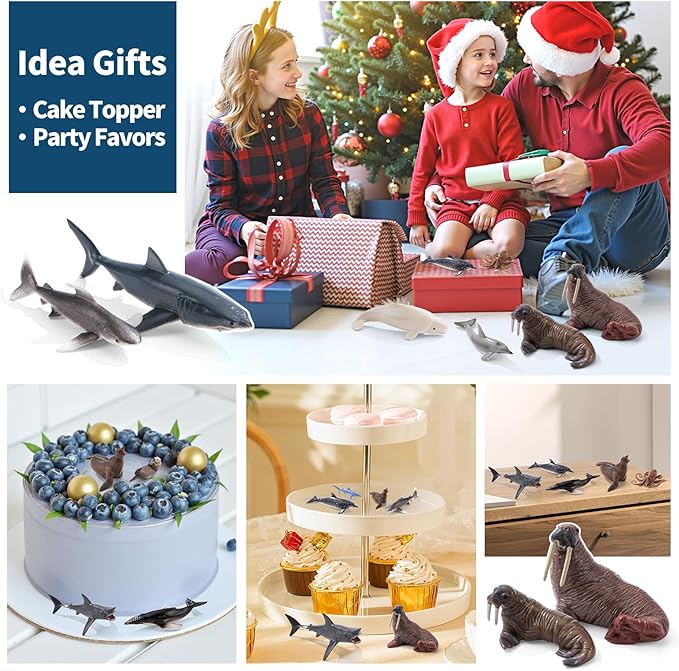 36PCS Sea Animal Toys with Shark, Whale, Octopus & Other Ocean Animal FigurinesToys for Kids, Ocean Theme Cake Toppers Party Favors Birthday Gift for Boys Girls