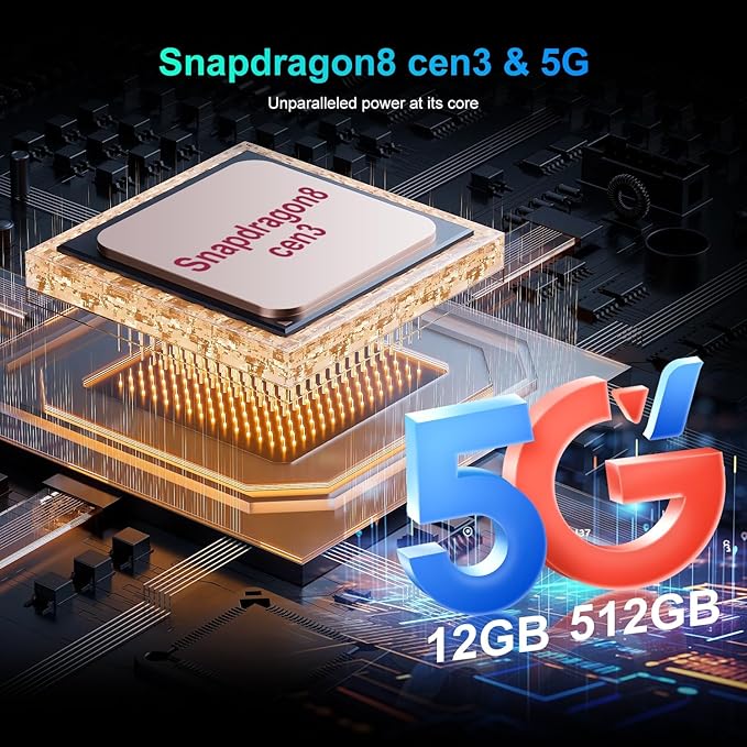 5G Unlocked Cell Phone,12+512GB Memory Android Phone,108MP Zoom Camera, Android 15 Smartphone,Build in G Pen, 6.8“ HD Screen,7000mAh Battery Life, Dual SIM/Face ID/GPS (Titanium Blue)