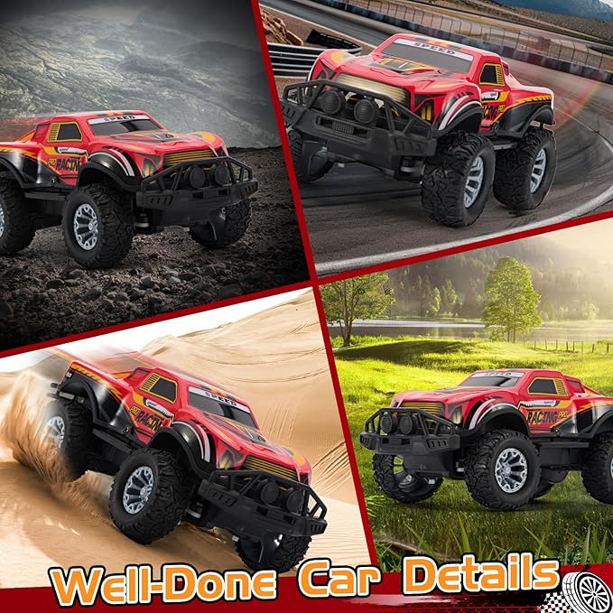 Remote Control Cool Off-Road Vehicle Truck, 2.4GHz RC Car with LED Lights, 1:20 Scale Off-Road Vehicle, Red RC Truck,Remote Control car from a Long Distance,Gifts for Children (RED)