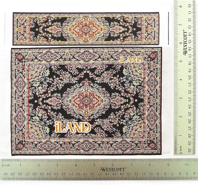 iLAND Miniature Dollhouse Accessories Victorian of Woven Dollhouse Rug 9.4” x 5.7” 9.2" x 1.8" for Dollhouse Furniture on 1/12 Scale and Dolls 3” - 12” (2pcs Time)