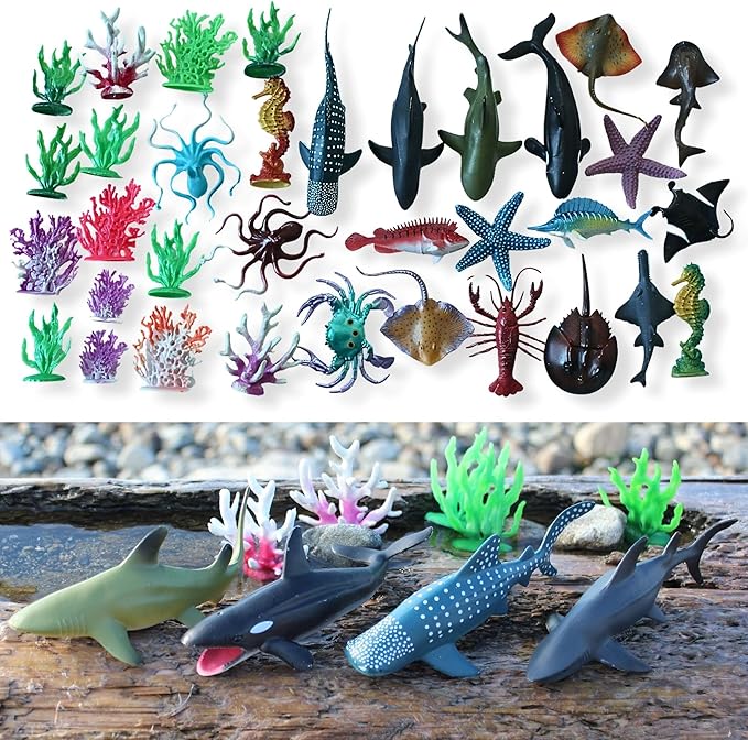 20pcs Sea Animals Toys for Kids Realistic Ocean Animal Toy Sealife Figurine Whale Shark Toys Bath Sensory Bin Play Birthday & Party Favors for Boys Girls Kids Toddlers