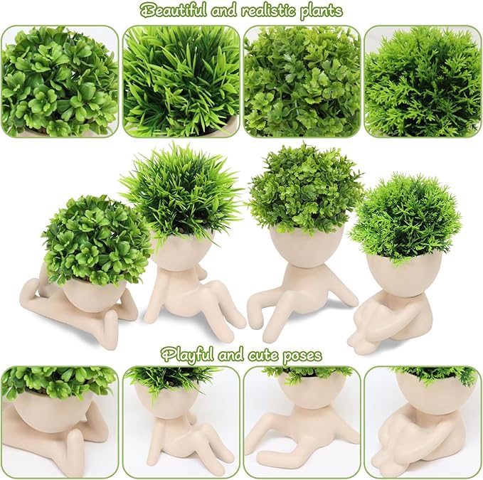 MAKHOT 4pcs Fake Succulents for Office Decorations, Artificial Succulents Plants for Work Desk, Faux Mini Plants Home Decor - Small Plant for Office Women Cubicle Decoration(Cream Color)