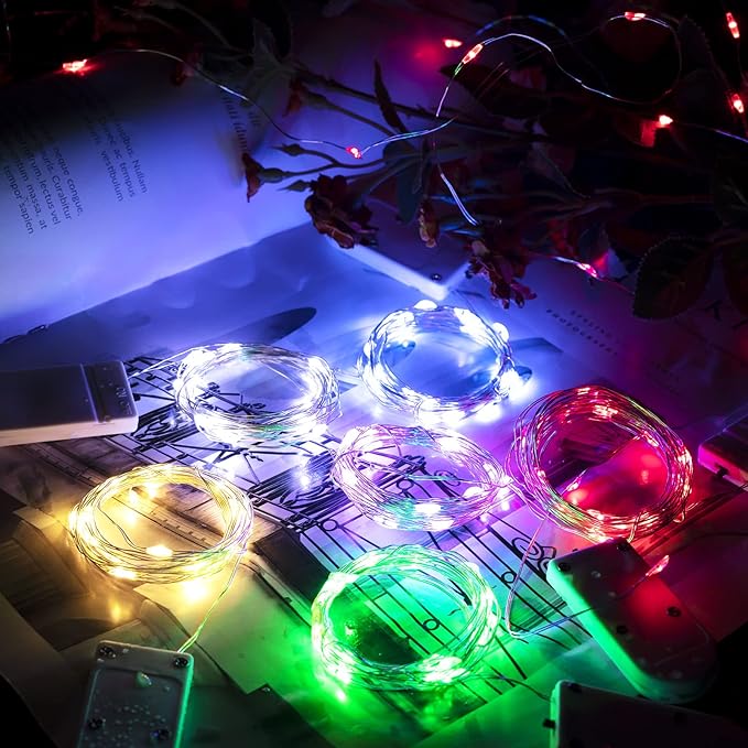 Brightown 12 Pack Led Fairy Lights Battery Operated String Lights Waterproof Silver Wire 7 Feet 20 Led Firefly Starry Moon Lights for DIY Wedding Party Bedroom Patio Christmas (12 Pack, Blue)