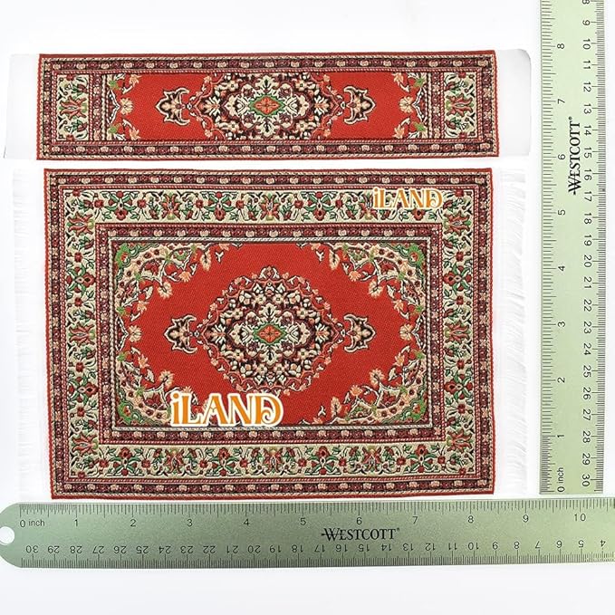 iLAND Miniature Dollhouse Accessories of Woven Dollhouse Rug 9.4” x 5.7” 9.2" x 1.8" for Dollhouse Furniture on 1/12 Scale and Dolls 3” - 12” (2pcs Appetence)