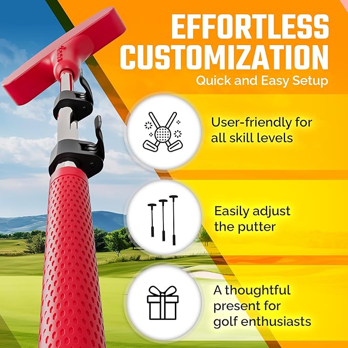 Go For It Golf Kids Putter - Extendable Shaft for Junior Golfers - Adjustable Size for Right and Left Hand - Perfect Training Club for Kids - Includes 3 Balls, Cup with Flag 17"-35"